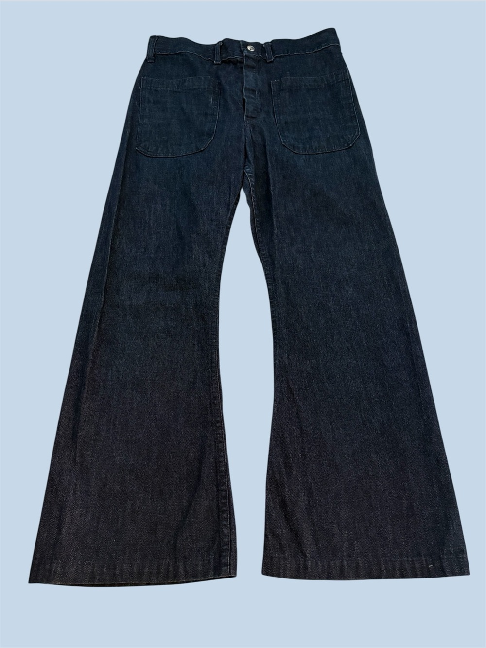 Vintage Seafarer US Navy Utility Trousers Blue Denim Bell Bottom Jeans 30” x 27”